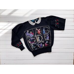 vtg 80s Carroll Reed cottagecore needlepoint sampler‎ embroidered wool sweater